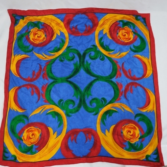 Vintage Accessories - Vintage 80s Anne Klein Primary Colors Scarf Colorful Classic Maximalist